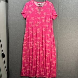 Quacker Factory Palm Royal Rhinestone Keyhole Maxi Dress Hot Pink X-Small